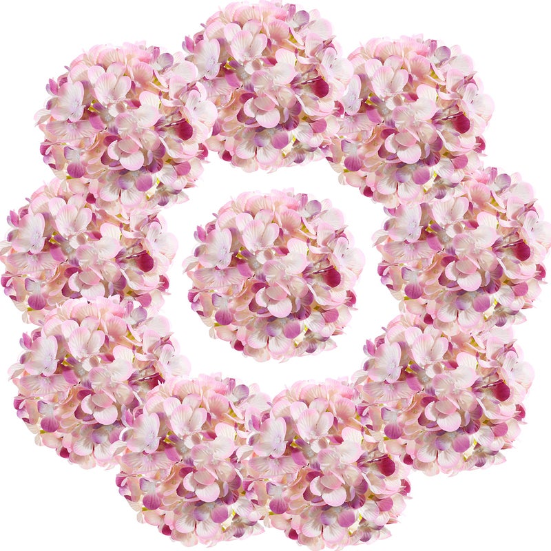 LUSHIDI Silk Hydrangea Heads with Stems Artificial Flowers Heads for Home Wedding Decor,Pack of 10 (Light Purple) - Image 1